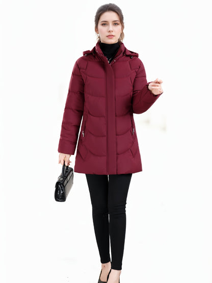 Women’s Long Hooded Winter Jacket – Lightweight, Warm, Gold Zipper, Travel-Friendly