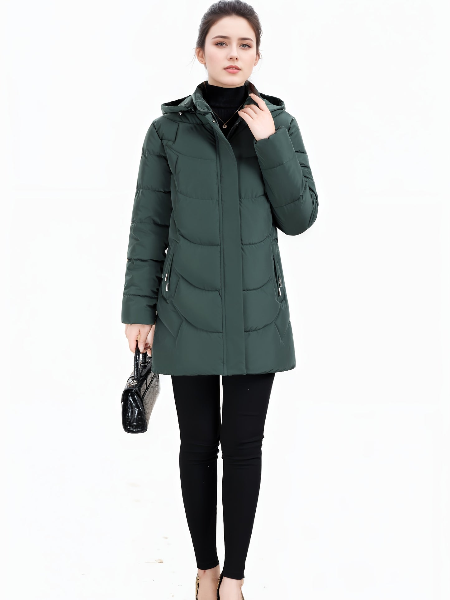 Women’s Long Hooded Winter Jacket – Lightweight, Warm, Gold Zipper, Travel-Friendly