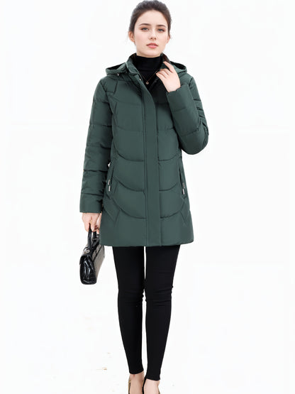 Women’s Long Hooded Winter Jacket – Lightweight, Warm, Gold Zipper, Travel-Friendly