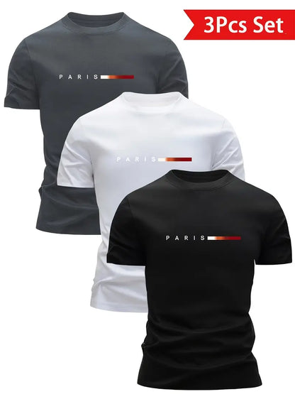 3-Pack Men’s Quick-Dry T-Shirts | Paris Print, Lightweight, Breathable