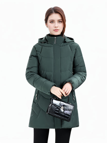 Women’s Long Hooded Winter Jacket – Lightweight, Warm, Gold Zipper, Travel-Friendly