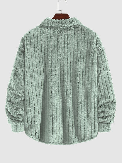 Men's Casual Warmth  Solid Color Button Front Fluffy Fleece Jacket