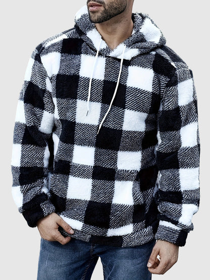 Men's Classic Plaid Fleece Hooded Pocket Sweatshirt