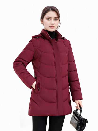 Women’s Long Hooded Winter Jacket – Lightweight, Warm, Gold Zipper, Travel-Friendly