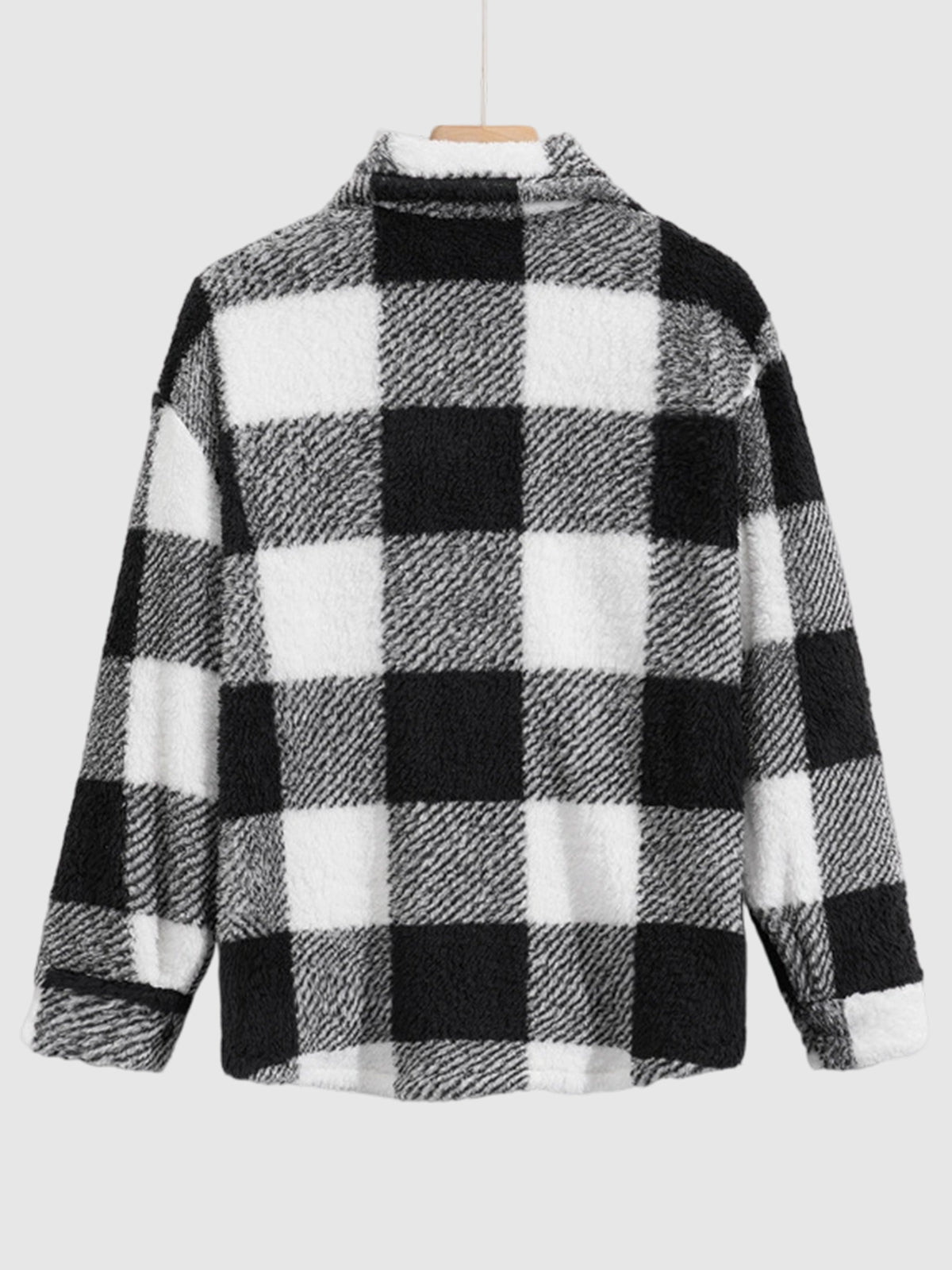 Men's Classic Plaid  Fluffy Faux Fur Single Pocket Button Lapel Jacket