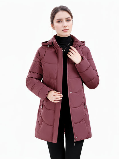 Women’s Long Hooded Winter Jacket – Lightweight, Warm, Gold Zipper, Travel-Friendly