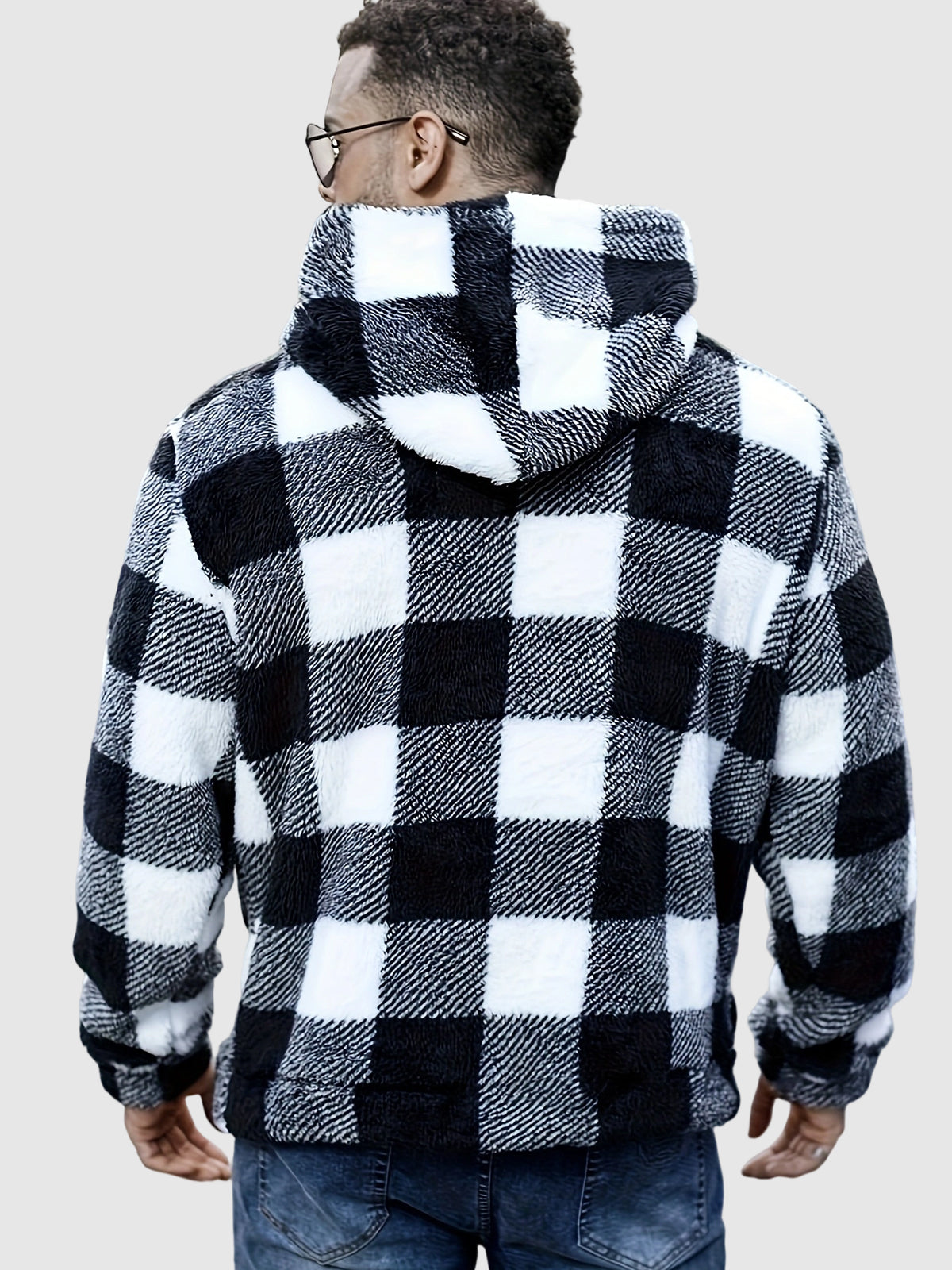 Men's Classic Plaid Fleece Hooded Pocket Sweatshirt