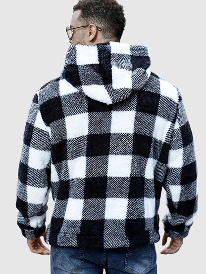 Men's Classic Plaid Fleece Hooded Pocket Sweatshirt