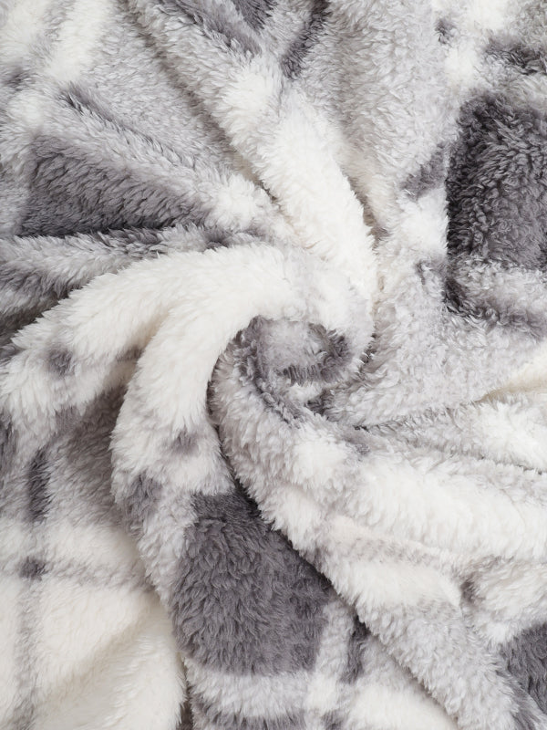 Men's Classic Plaid  Fluffy Faux Fur Single Pocket Button Lapel Jacket