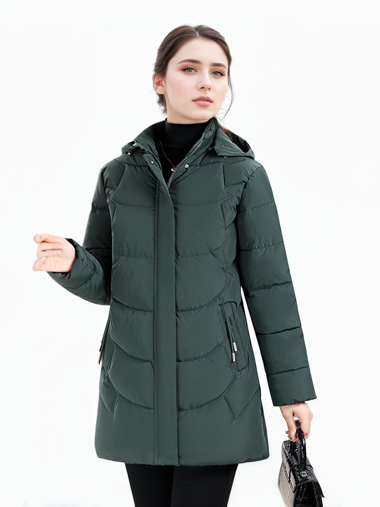 Women’s Long Hooded Winter Jacket – Lightweight, Warm, Gold Zipper, Travel-Friendly