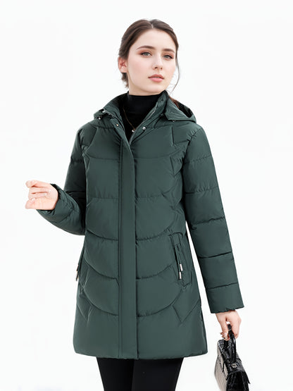 Women’s Long Hooded Winter Jacket – Lightweight, Warm, Gold Zipper, Travel-Friendly