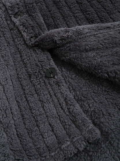 Men's Casual Warmth  Solid Color Button Front Fluffy Fleece Jacket