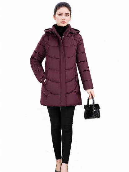 Women’s Long Hooded Winter Jacket – Lightweight, Warm, Gold Zipper, Travel-Friendly