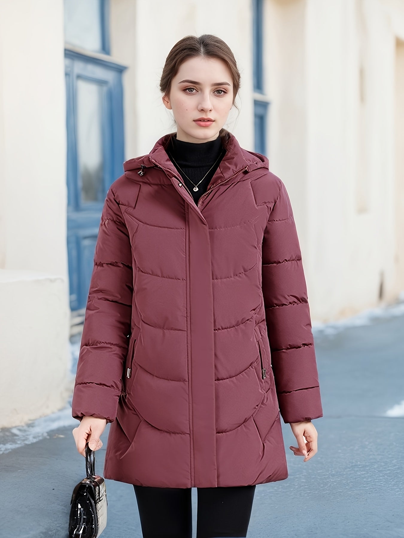 Women’s Long Hooded Winter Jacket – Lightweight, Warm, Gold Zipper, Travel-Friendly