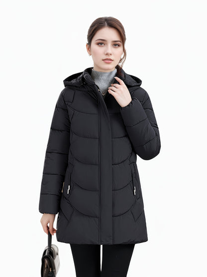 Women’s Long Hooded Winter Jacket – Lightweight, Warm, Gold Zipper, Travel-Friendly