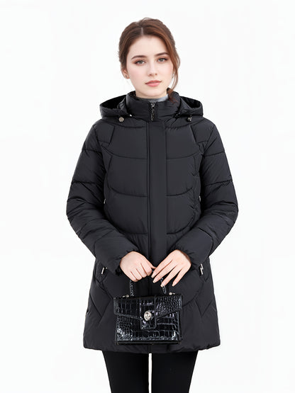 Women’s Long Hooded Winter Jacket – Lightweight, Warm, Gold Zipper, Travel-Friendly