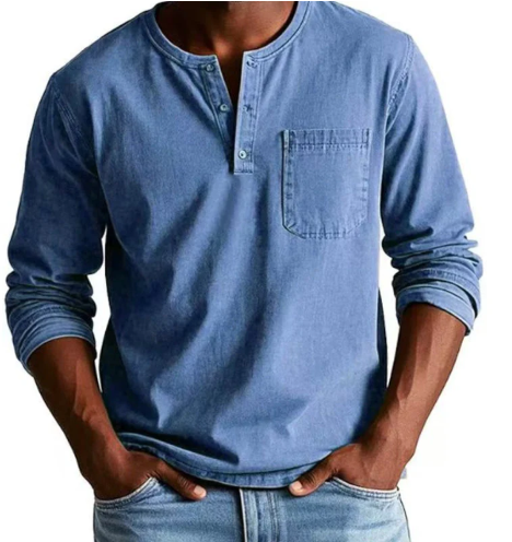 Męska koszula jeansowa z długim rękawem w stylu retro