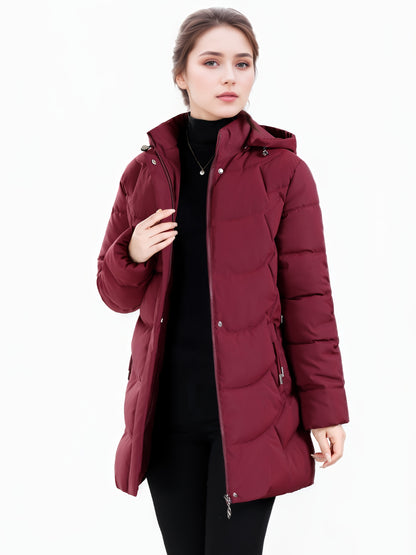 Women’s Long Hooded Winter Jacket – Lightweight, Warm, Gold Zipper, Travel-Friendly