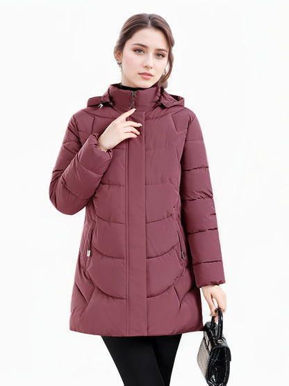 Women’s Long Hooded Winter Jacket – Lightweight, Warm, Gold Zipper, Travel-Friendly