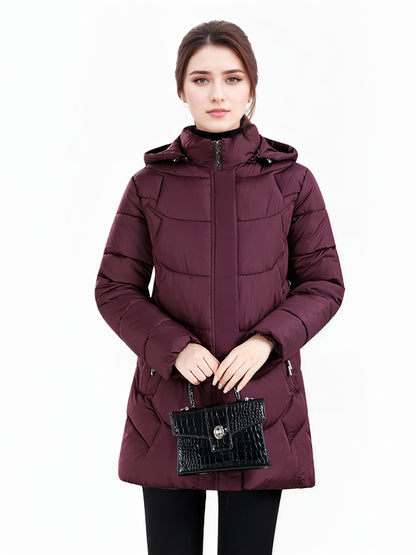 Women’s Long Hooded Winter Jacket – Lightweight, Warm, Gold Zipper, Travel-Friendly