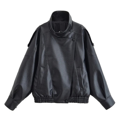 Vortex™ High-Collar Oversized Faux Leather Moto Jacket