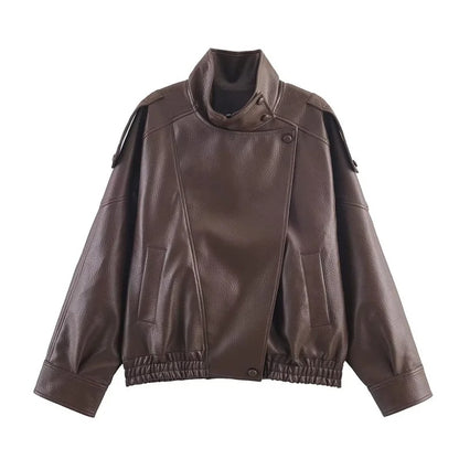 Vortex™ High-Collar Oversized Faux Leather Moto Jacket