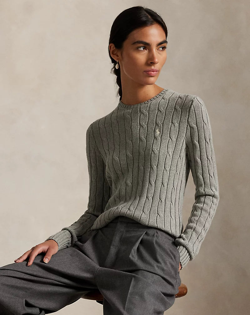 ᏒⅬ® Women Cable-Knit Cotton Crewneck Jumper