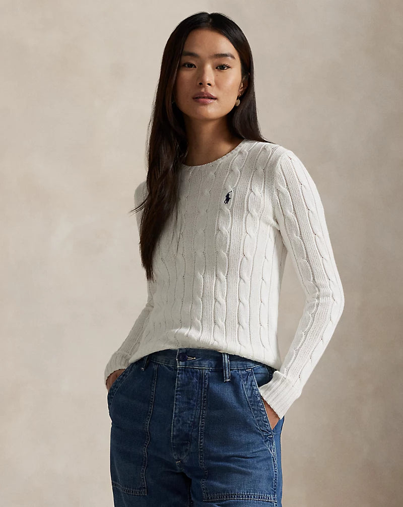 ᏒⅬ® Women Cable-Knit Cotton Crewneck Jumper
